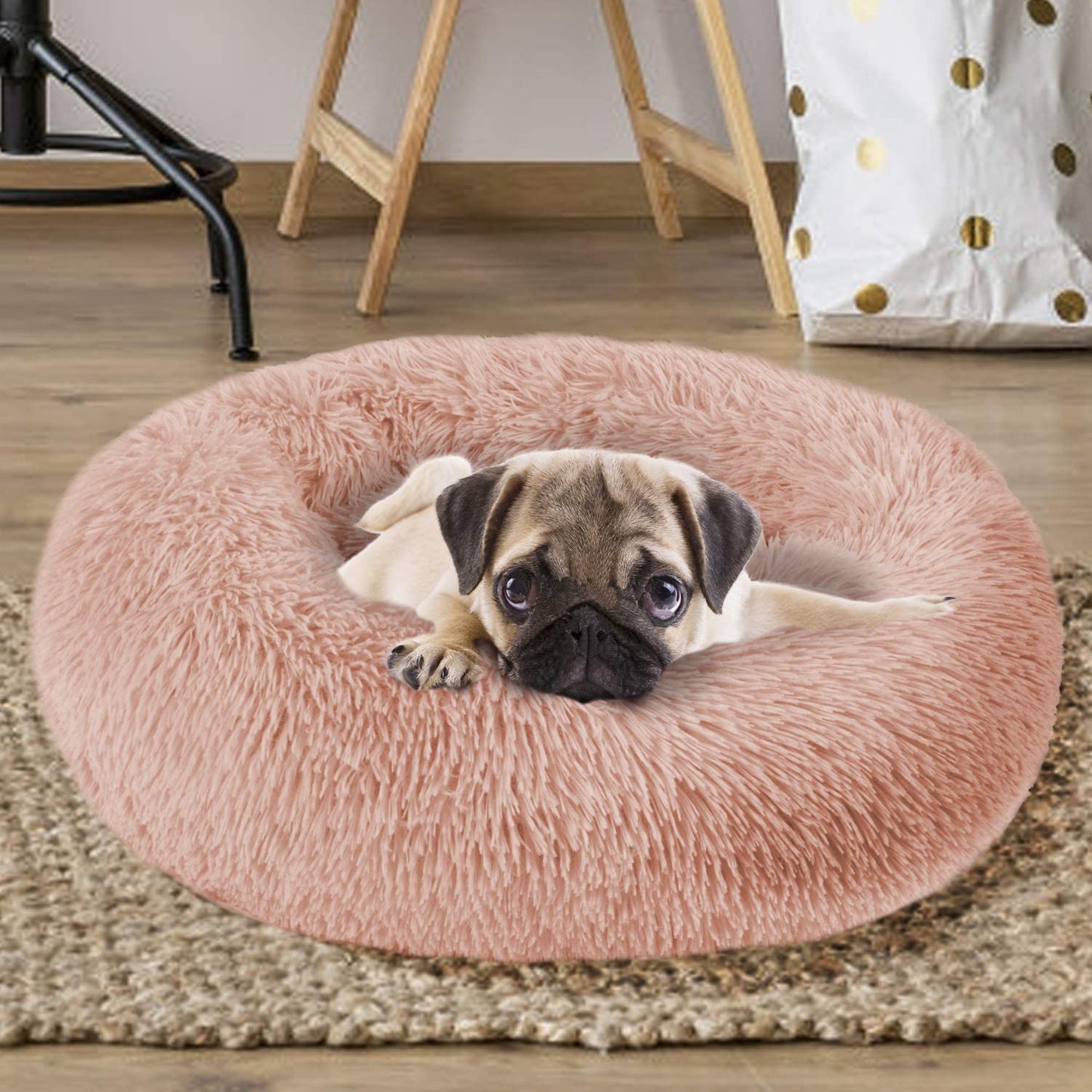 Luxurious Round Dog Bed Cuddler - Washable Faux Fur Pet Bed for Cats and Medium Dogs, Perfect for Comfort and Security