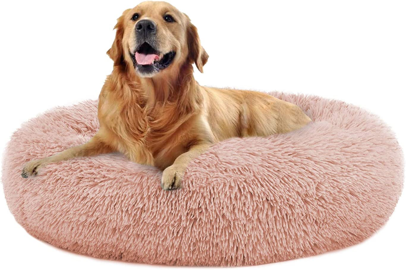 Luxurious Round Dog Bed Cuddler - Washable Faux Fur Pet Bed for Cats and Medium Dogs, Perfect for Comfort and Security