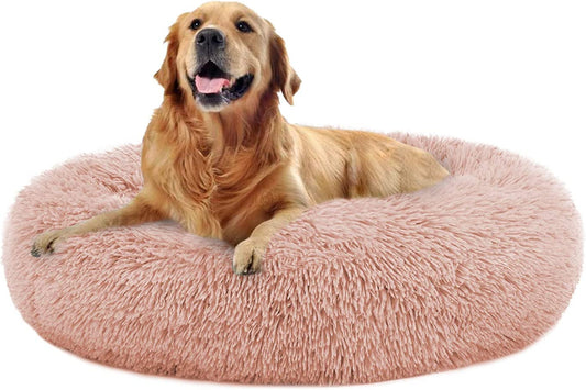 Luxurious Round Dog Bed Cuddler - Washable Faux Fur Pet Bed for Cats and Medium Dogs, Perfect for Comfort and Security
