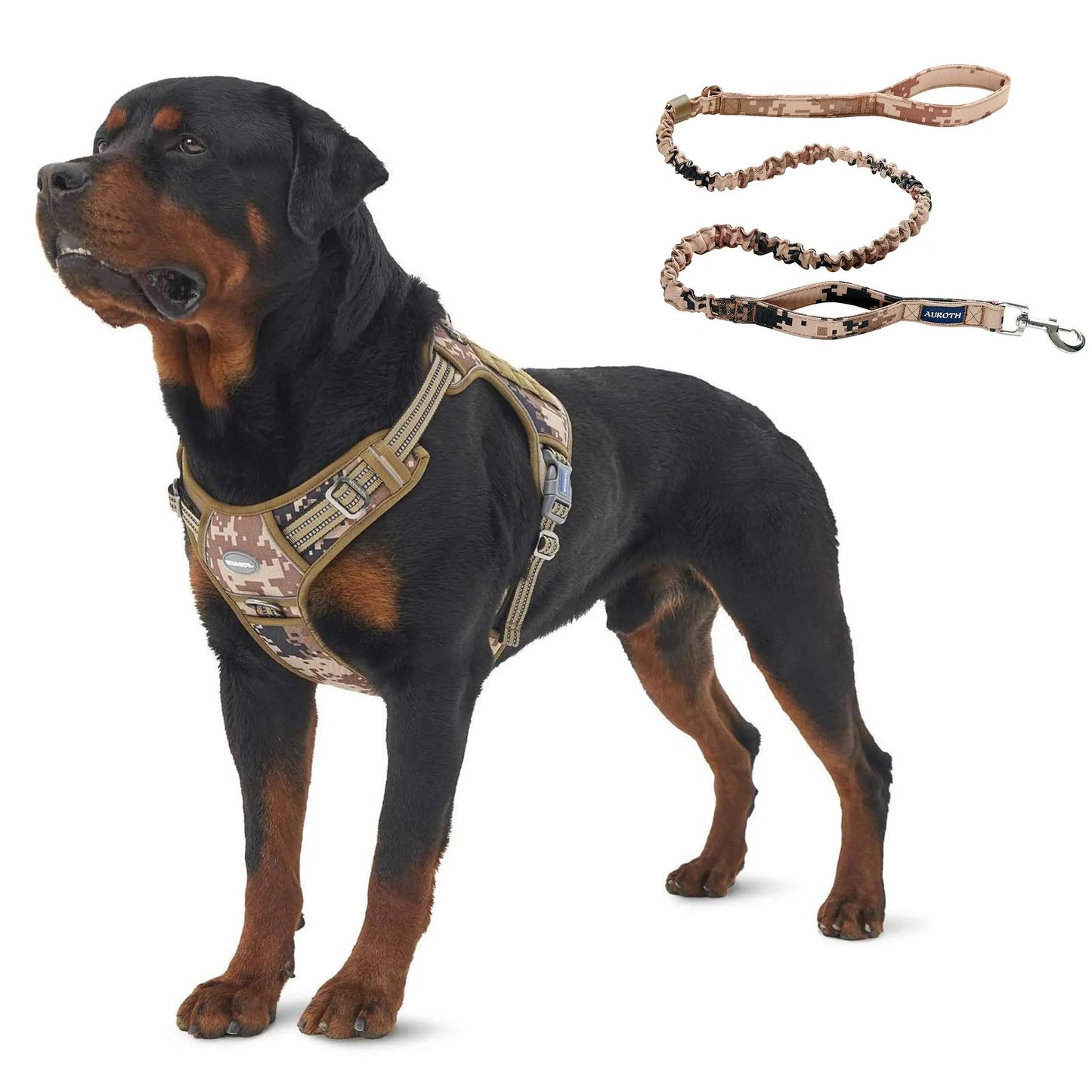 Auroth Tactical Dog Harness & 6 FT Heavy Duty Leash - Ultimate No Pull Training Vest for Small to Large Dogs - Camo Design