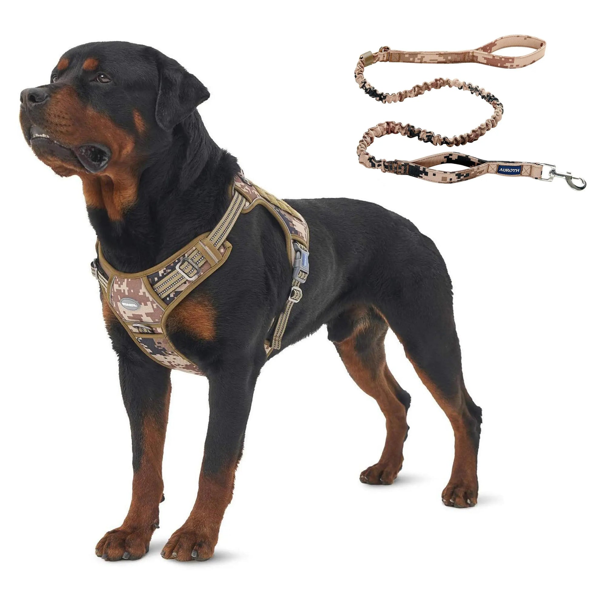 Auroth Tactical Dog Harness & 6 FT Heavy Duty Leash - Ultimate No Pull Training Vest for Small to Large Dogs - Camo Design
