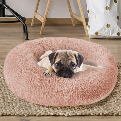 Luxurious Round Dog Bed Cuddler - Washable Faux Fur Pet Bed for Cats and Medium Dogs, Perfect for Comfort and Security