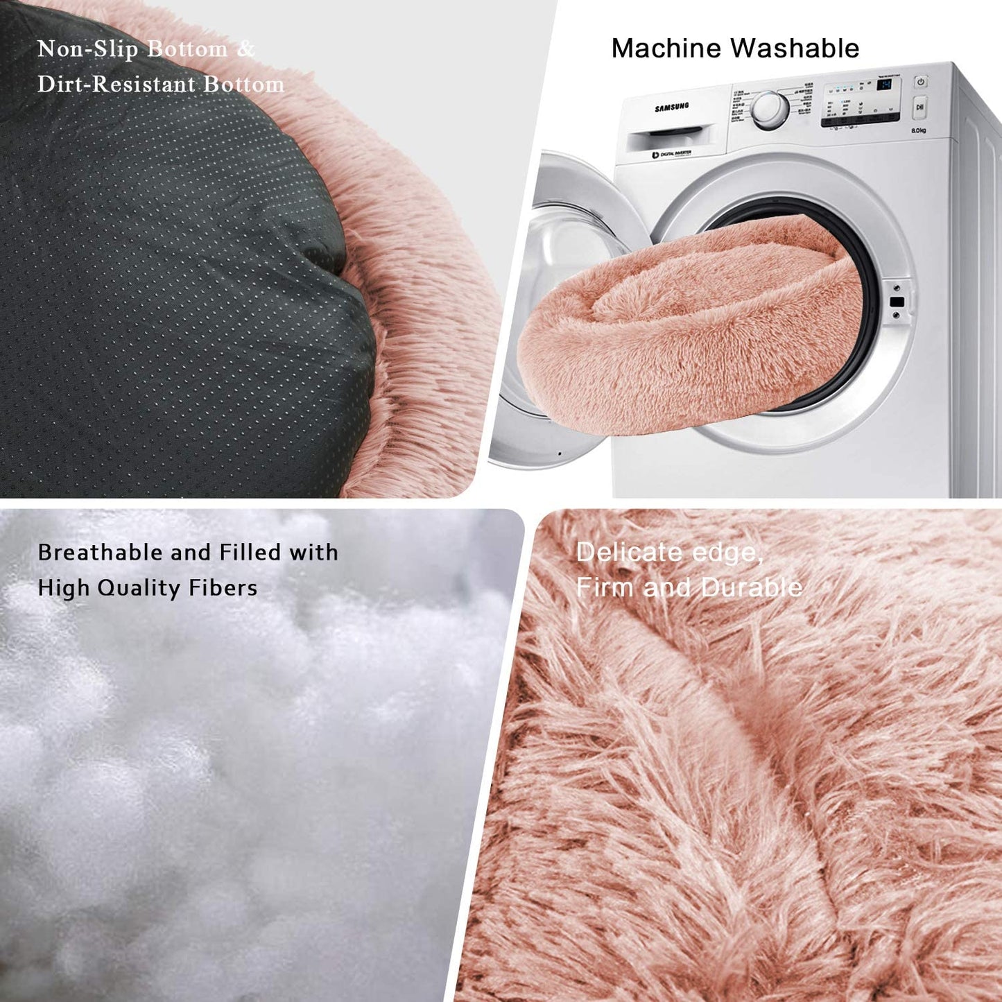 Luxurious Round Dog Bed Cuddler - Washable Faux Fur Pet Bed for Cats and Medium Dogs, Perfect for Comfort and Security