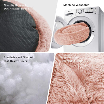 Luxurious Round Dog Bed Cuddler - Washable Faux Fur Pet Bed for Cats and Medium Dogs, Perfect for Comfort and Security