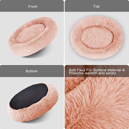 Luxurious Round Dog Bed Cuddler - Washable Faux Fur Pet Bed for Cats and Medium Dogs, Perfect for Comfort and Security