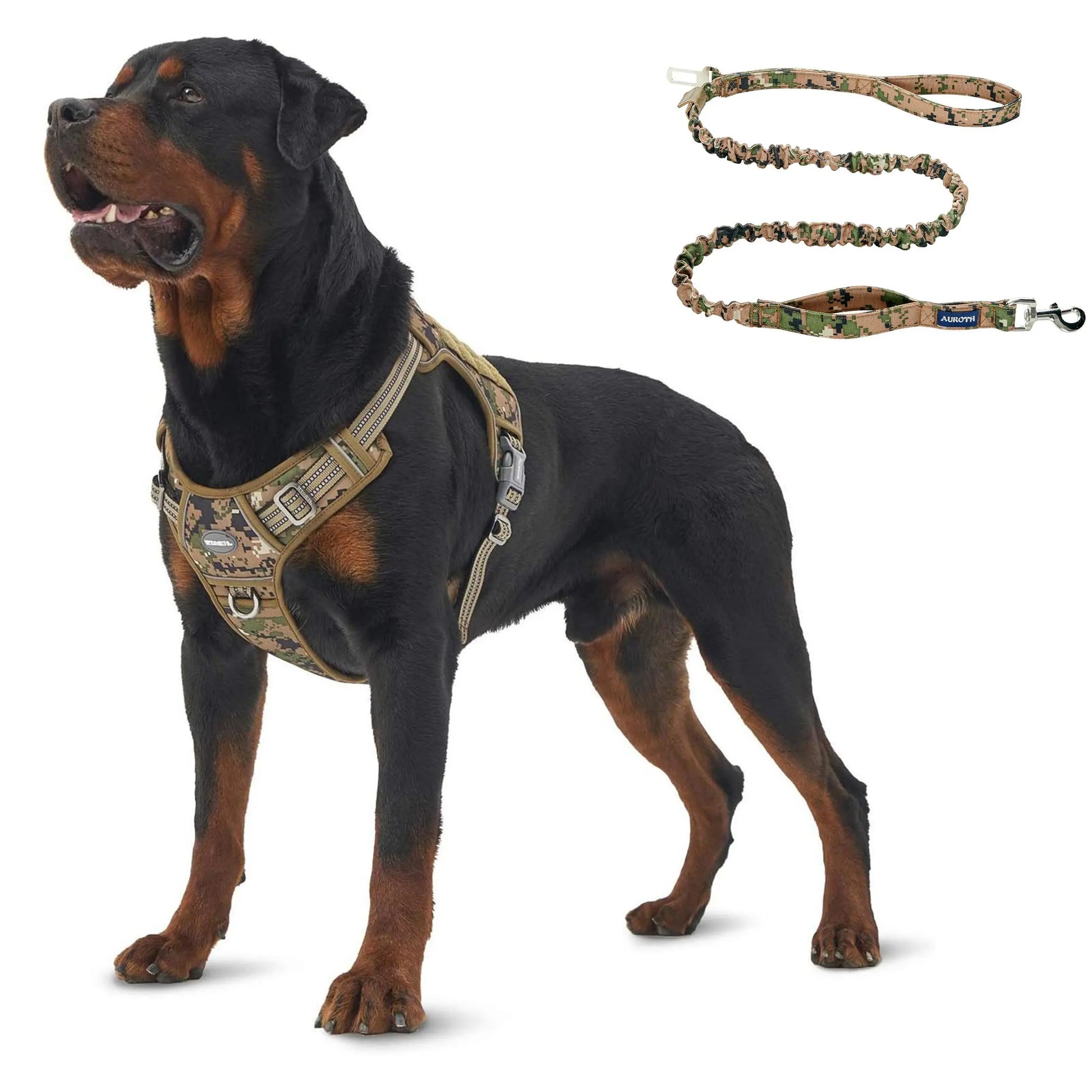 Auroth Tactical Dog Harness & 6 FT Heavy Duty Leash - Ultimate No Pull Training Vest for Small to Large Dogs - Camo Design